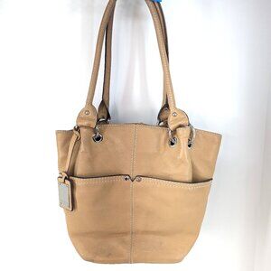 Tignannello Tan Pebbled Leather Shoulder Bag Handbag with Burgundy Lining